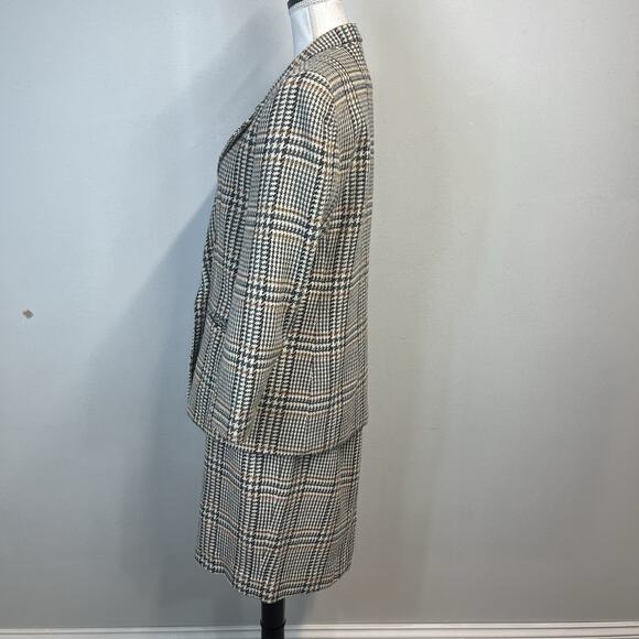 Vintage Norton McNaughton 2pc Skirt Suit sz 12 Pet Gray Brown Tweed Plaid Wool - Picture 6 of 13
